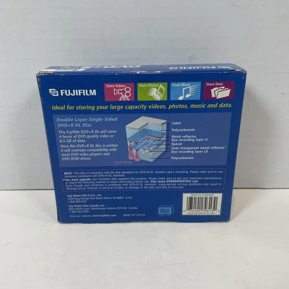 Fujifilm DVD+R DL 3 Pack Blue Double Layer 8.5GB 240Min 2.4x Blank Media Discs